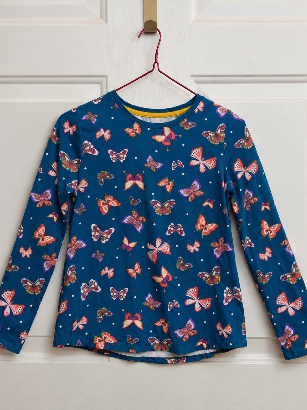 Wonder Nation Girls 10-12 Blue Butterfly Long Sleeve Graphic Tee Shirt